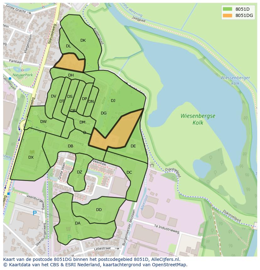 Afbeelding van het postcodegebied 8051 DG op de kaart.