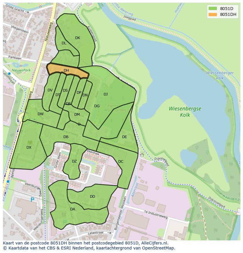 Afbeelding van het postcodegebied 8051 DH op de kaart.