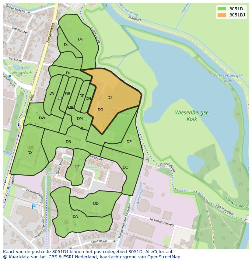 Afbeelding van het postcodegebied 8051 DJ op de kaart.