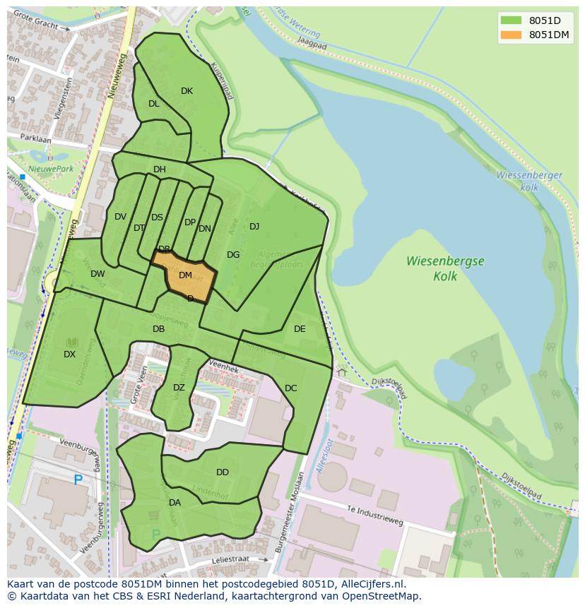 Afbeelding van het postcodegebied 8051 DM op de kaart.
