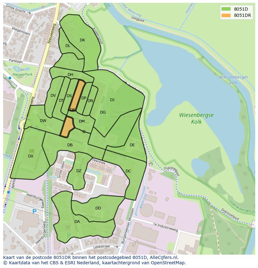Afbeelding van het postcodegebied 8051 DR op de kaart.
