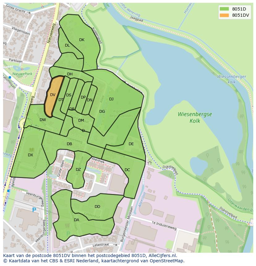 Afbeelding van het postcodegebied 8051 DV op de kaart.