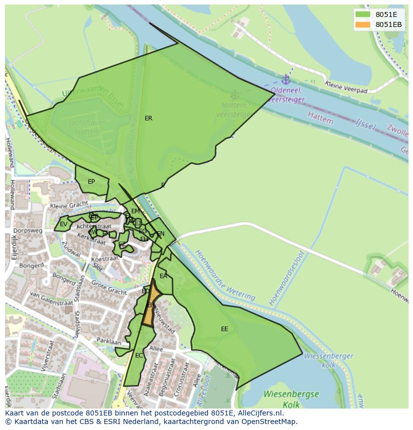 Afbeelding van het postcodegebied 8051 EB op de kaart.