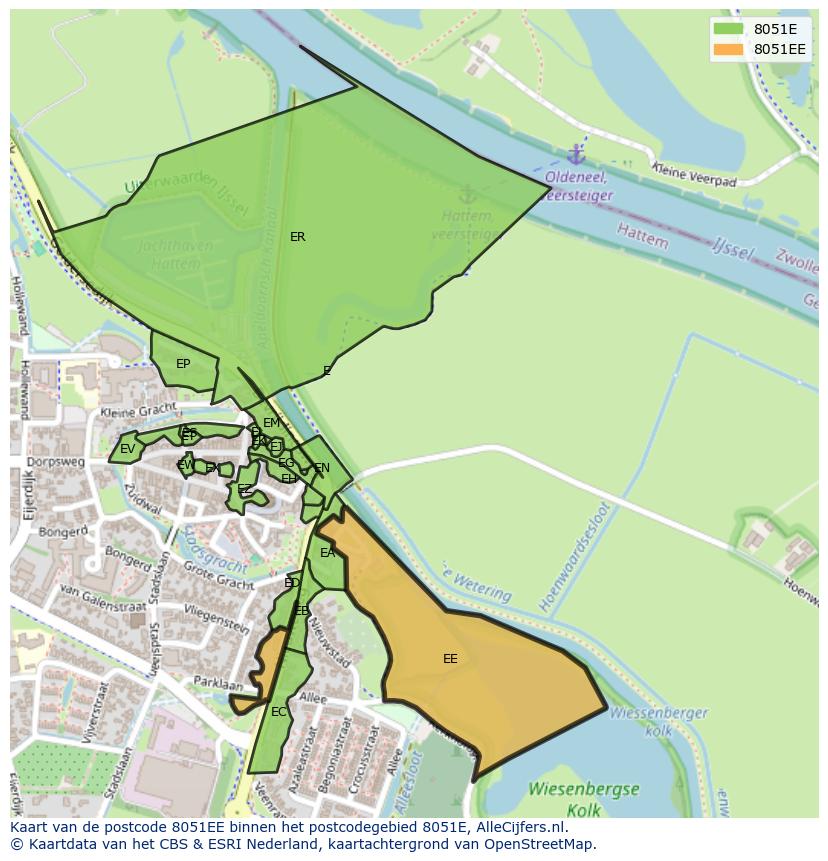 Afbeelding van het postcodegebied 8051 EE op de kaart.