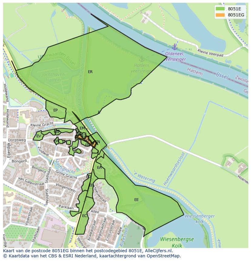 Afbeelding van het postcodegebied 8051 EG op de kaart.