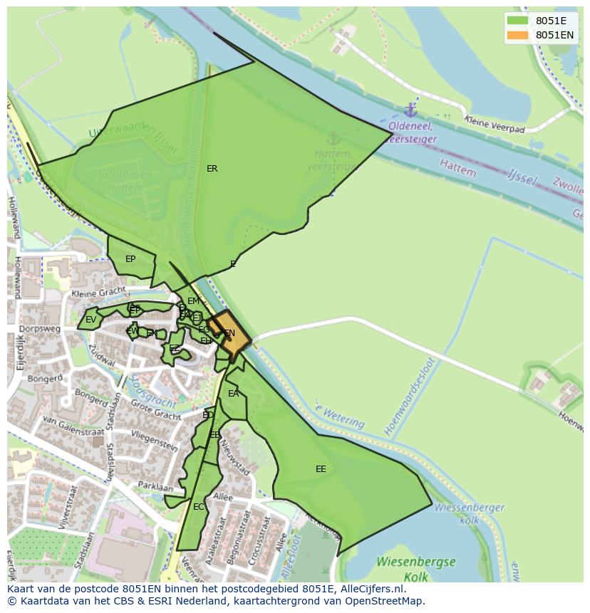 Afbeelding van het postcodegebied 8051 EN op de kaart.