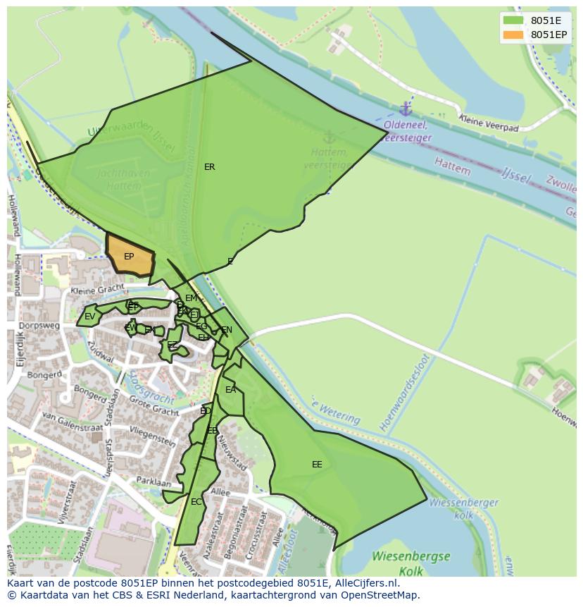 Afbeelding van het postcodegebied 8051 EP op de kaart.