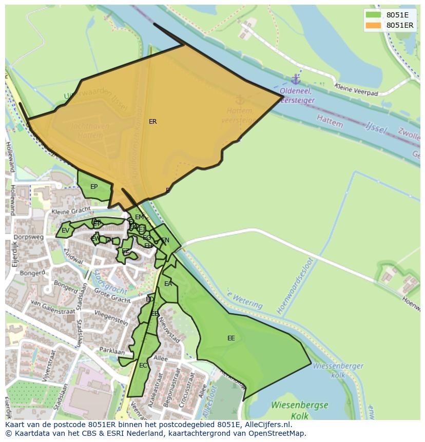 Afbeelding van het postcodegebied 8051 ER op de kaart.