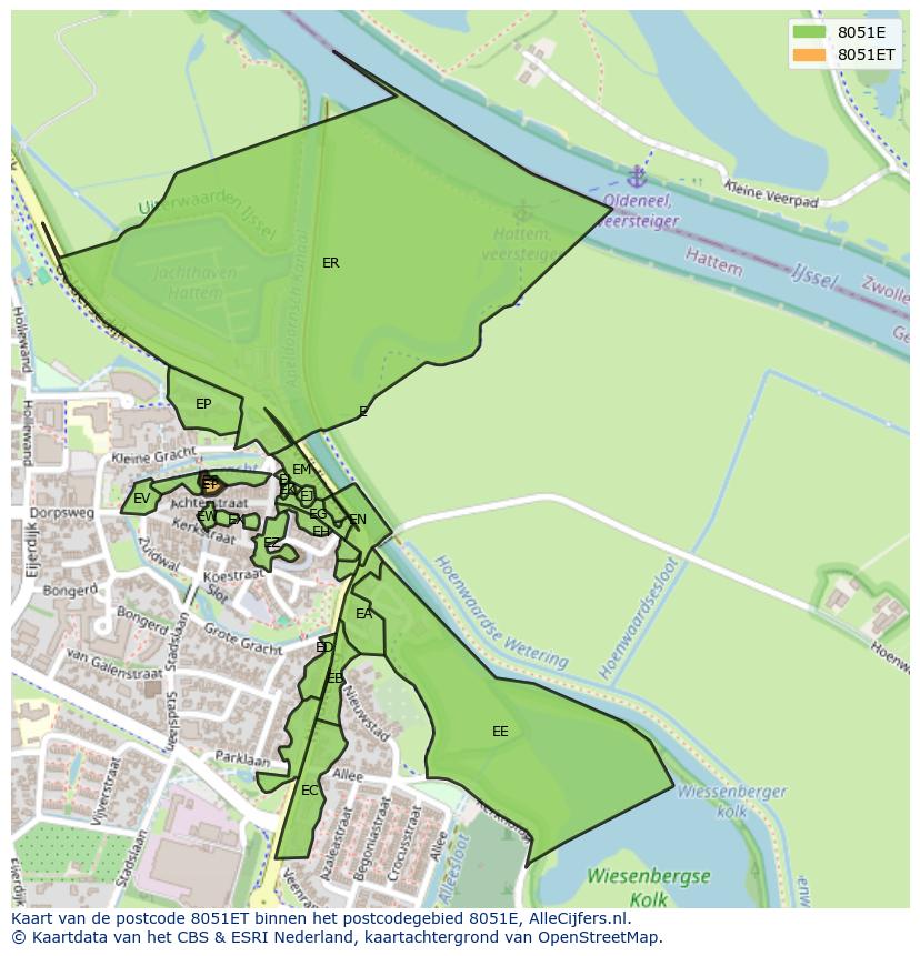 Afbeelding van het postcodegebied 8051 ET op de kaart.