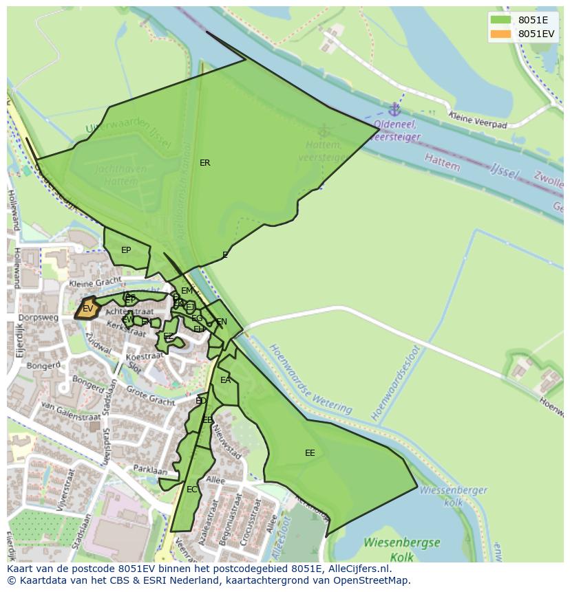 Afbeelding van het postcodegebied 8051 EV op de kaart.