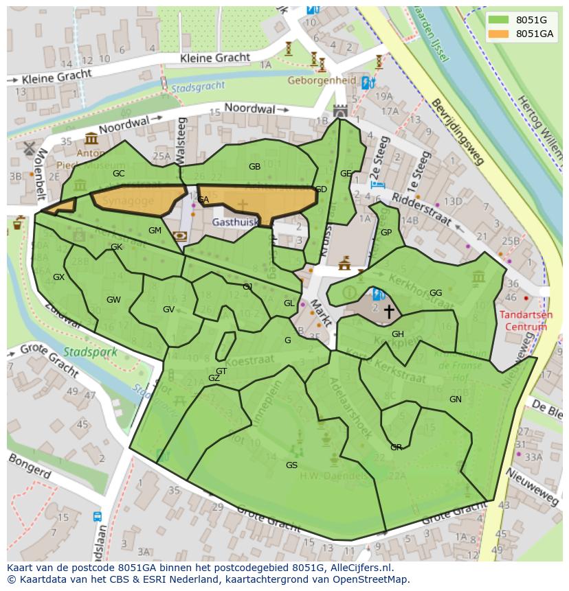 Afbeelding van het postcodegebied 8051 GA op de kaart.