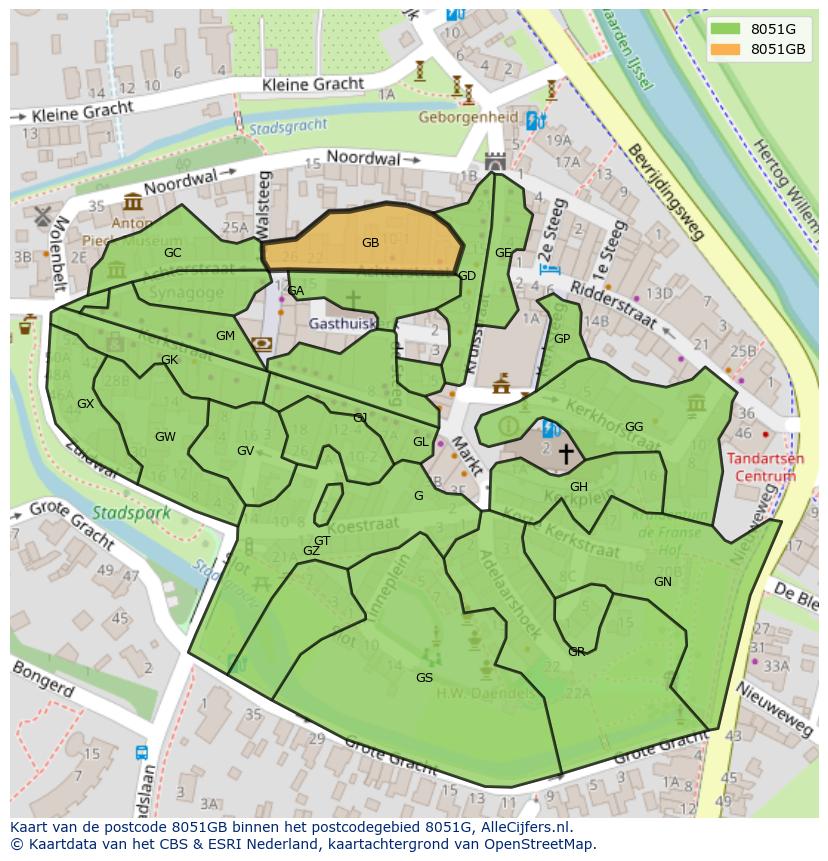 Afbeelding van het postcodegebied 8051 GB op de kaart.