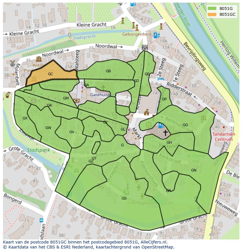 Afbeelding van het postcodegebied 8051 GC op de kaart.