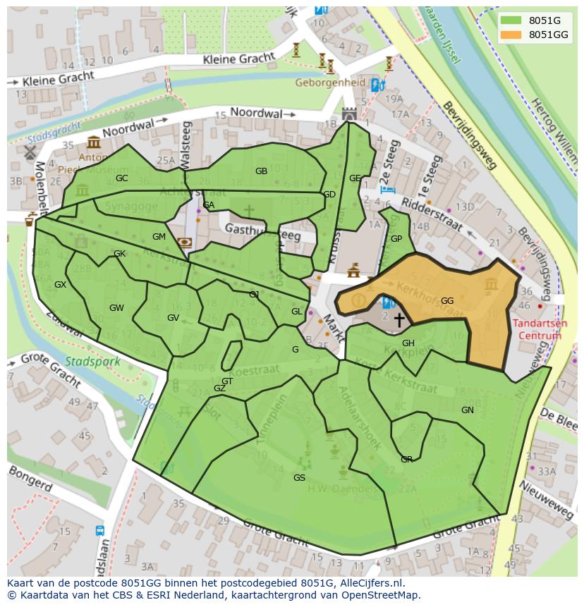 Afbeelding van het postcodegebied 8051 GG op de kaart.