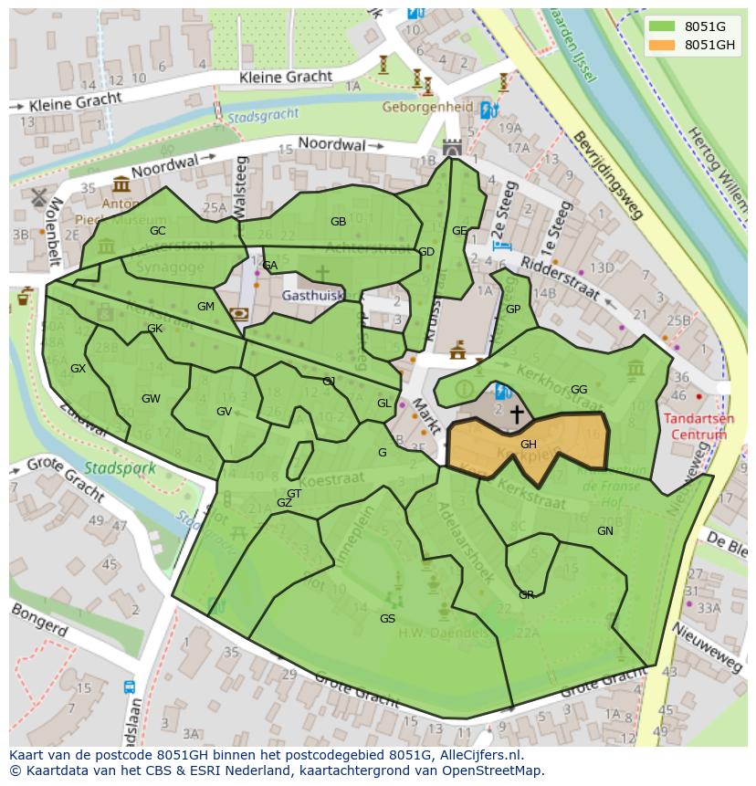 Afbeelding van het postcodegebied 8051 GH op de kaart.