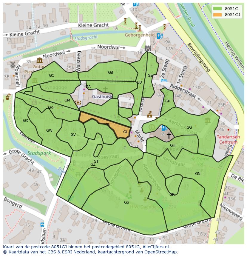 Afbeelding van het postcodegebied 8051 GJ op de kaart.