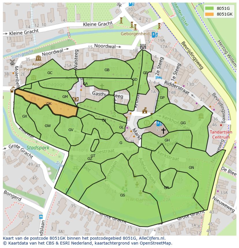 Afbeelding van het postcodegebied 8051 GK op de kaart.