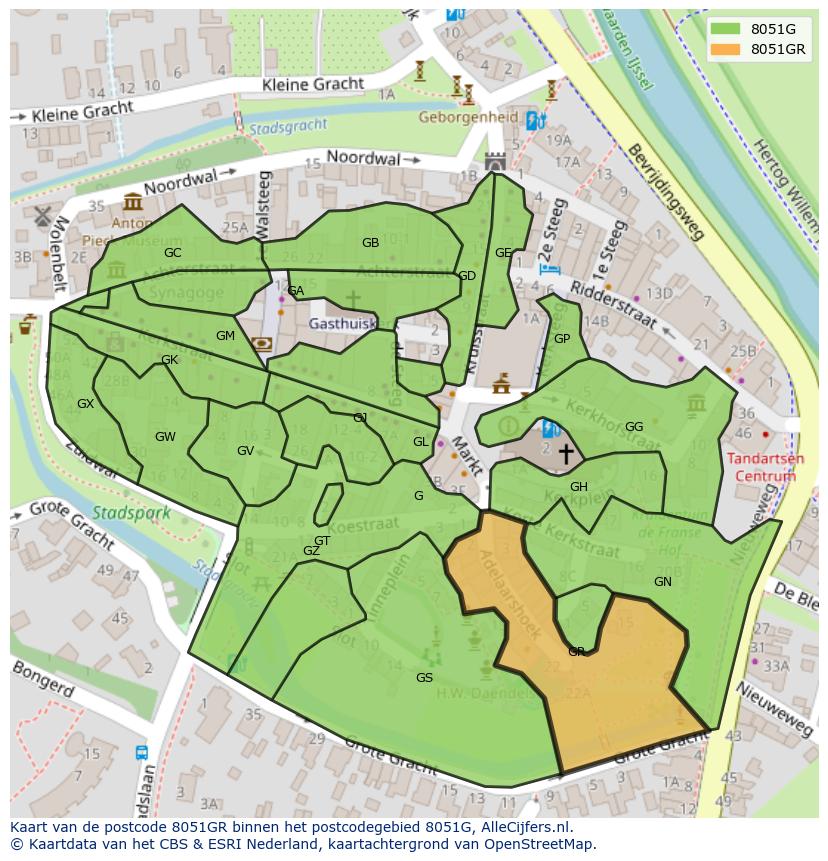 Afbeelding van het postcodegebied 8051 GR op de kaart.
