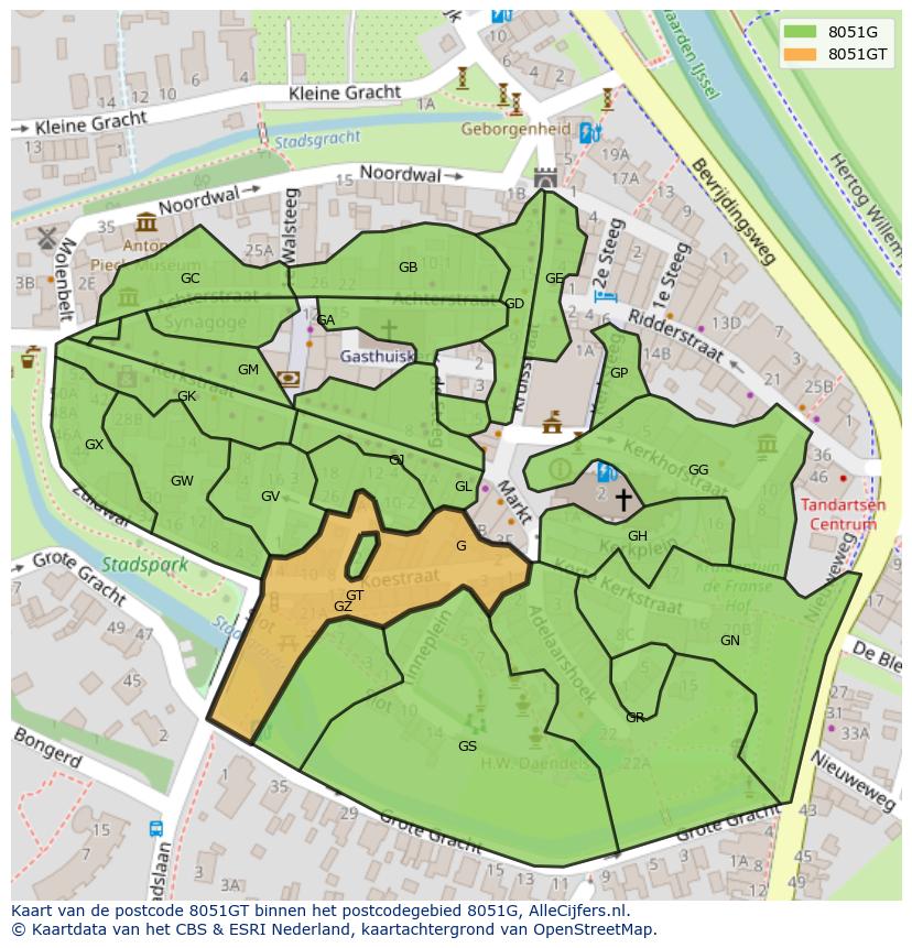 Afbeelding van het postcodegebied 8051 GT op de kaart.