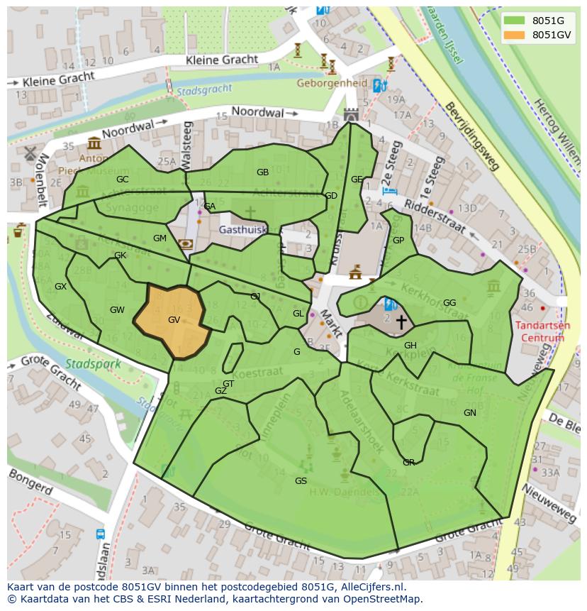Afbeelding van het postcodegebied 8051 GV op de kaart.