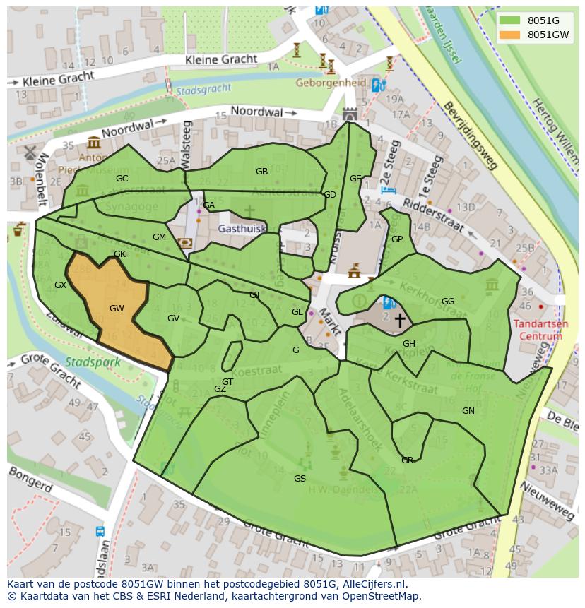 Afbeelding van het postcodegebied 8051 GW op de kaart.