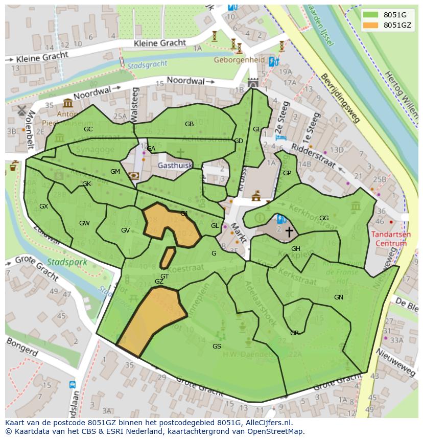 Afbeelding van het postcodegebied 8051 GZ op de kaart.