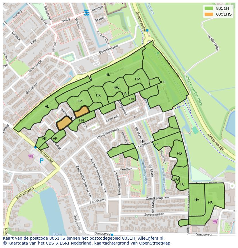 Afbeelding van het postcodegebied 8051 HS op de kaart.