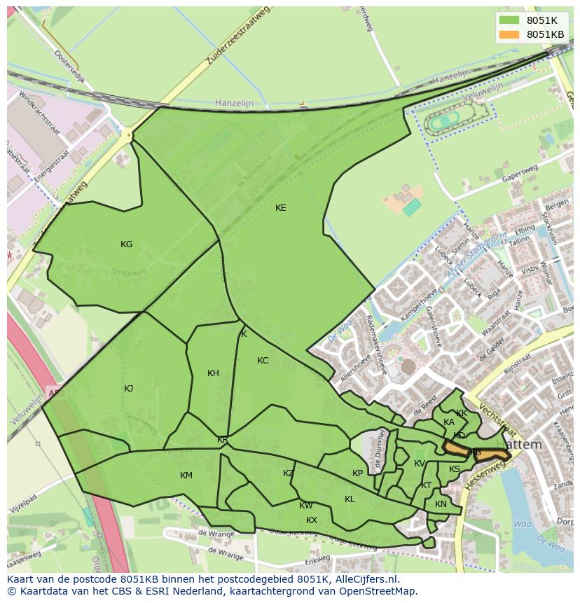 Afbeelding van het postcodegebied 8051 KB op de kaart.