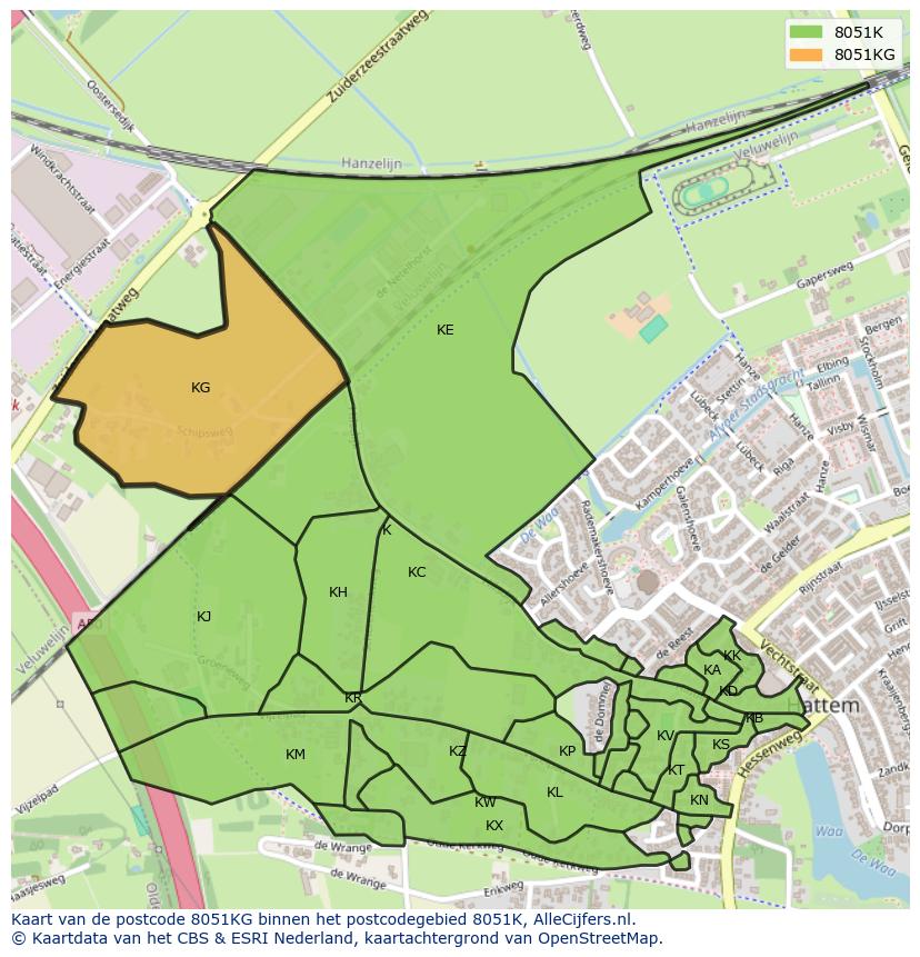 Afbeelding van het postcodegebied 8051 KG op de kaart.