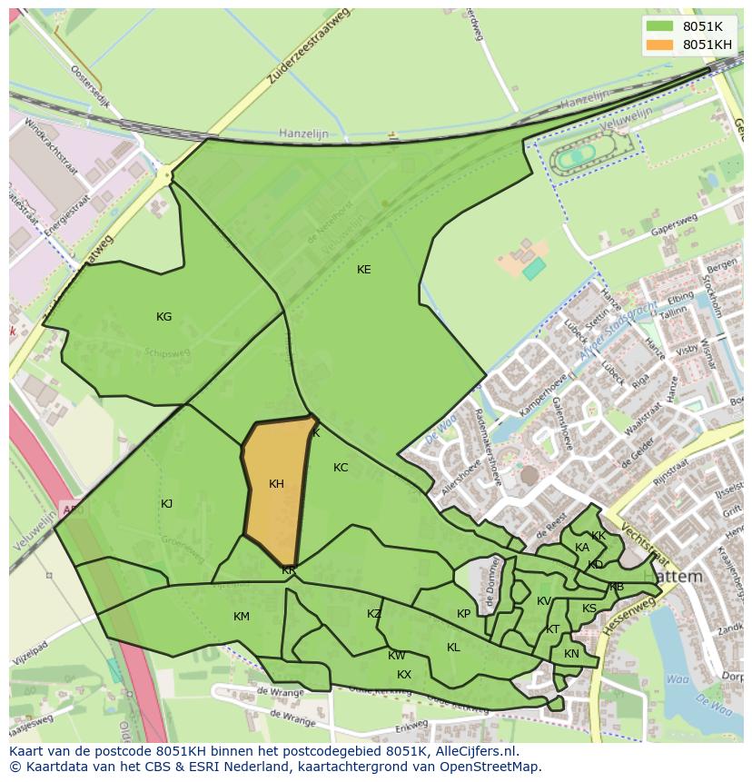 Afbeelding van het postcodegebied 8051 KH op de kaart.