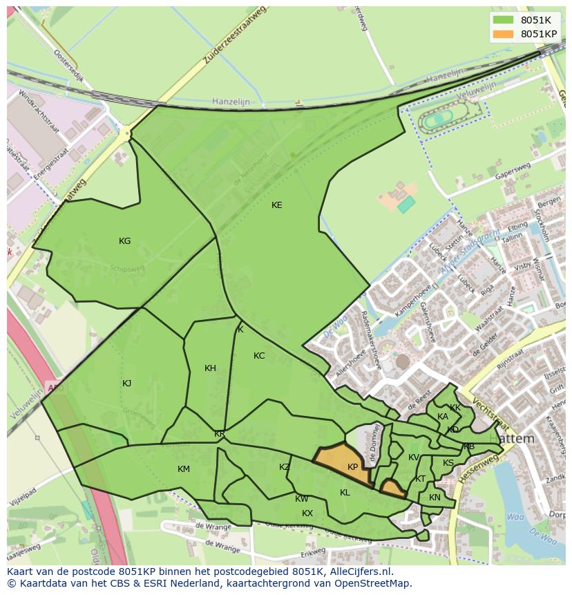 Afbeelding van het postcodegebied 8051 KP op de kaart.