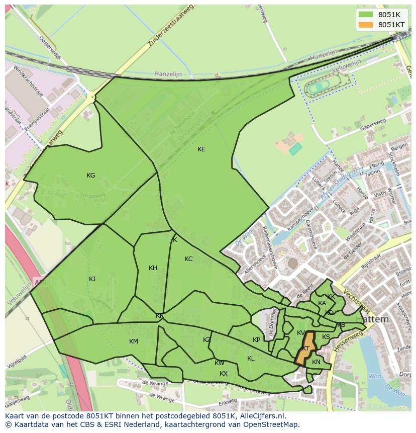 Afbeelding van het postcodegebied 8051 KT op de kaart.