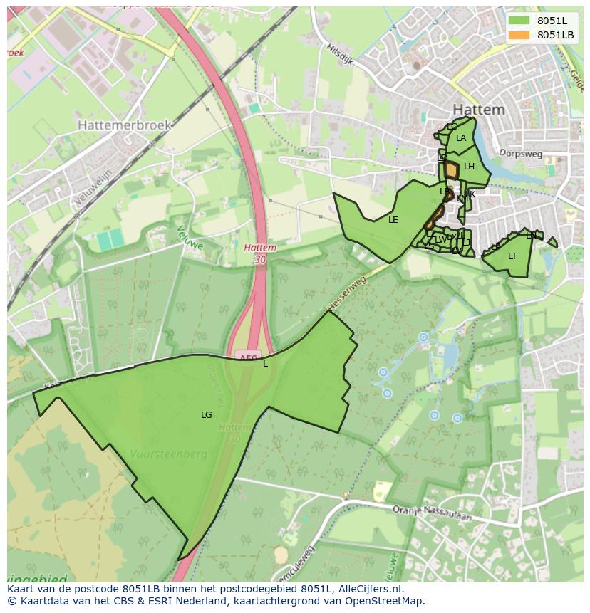 Afbeelding van het postcodegebied 8051 LB op de kaart.