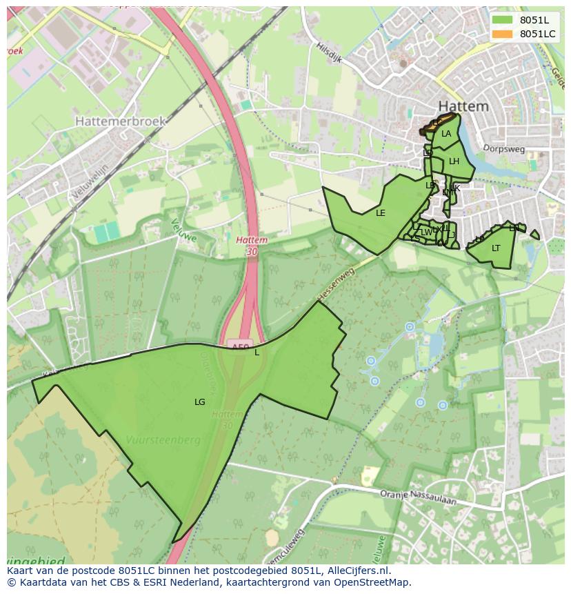 Afbeelding van het postcodegebied 8051 LC op de kaart.