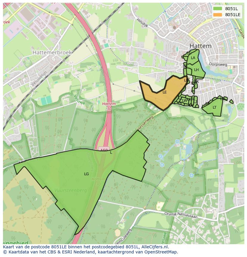 Afbeelding van het postcodegebied 8051 LE op de kaart.