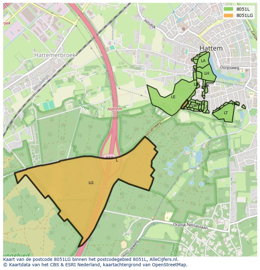 Afbeelding van het postcodegebied 8051 LG op de kaart.