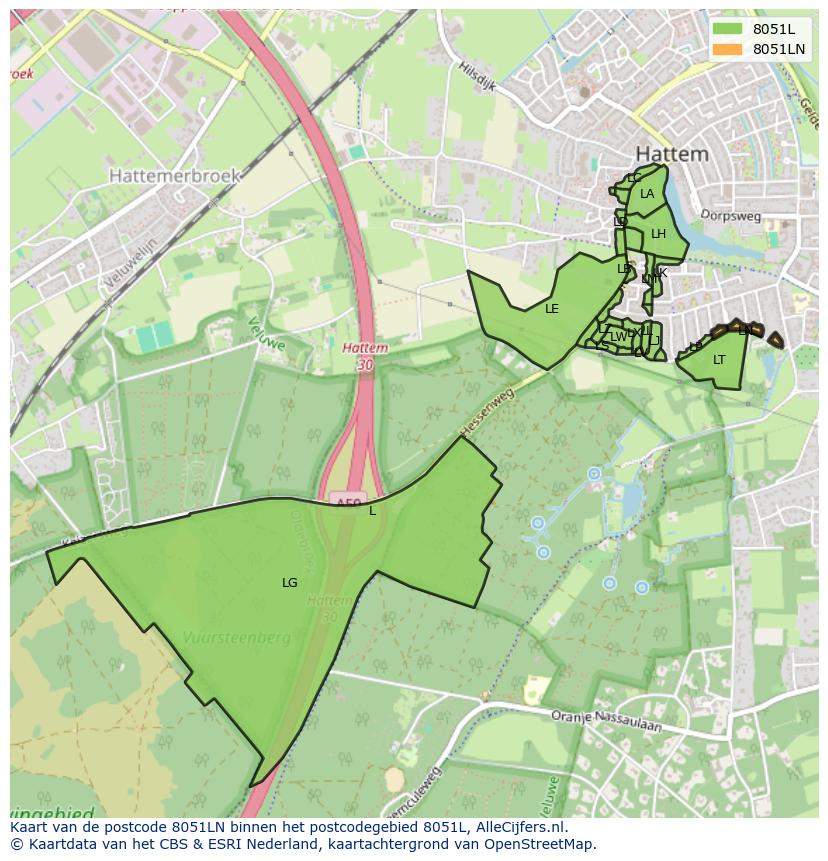Afbeelding van het postcodegebied 8051 LN op de kaart.