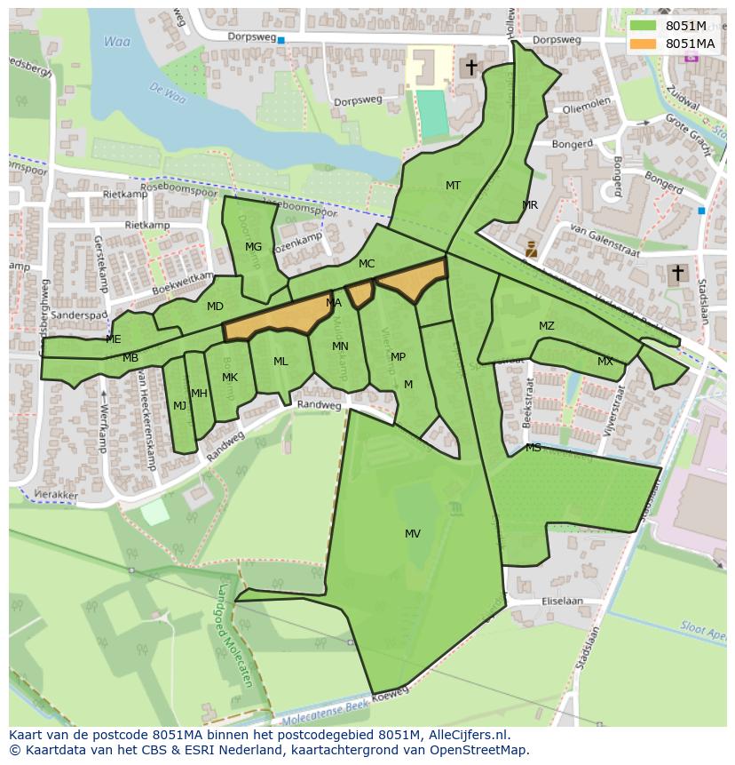 Afbeelding van het postcodegebied 8051 MA op de kaart.