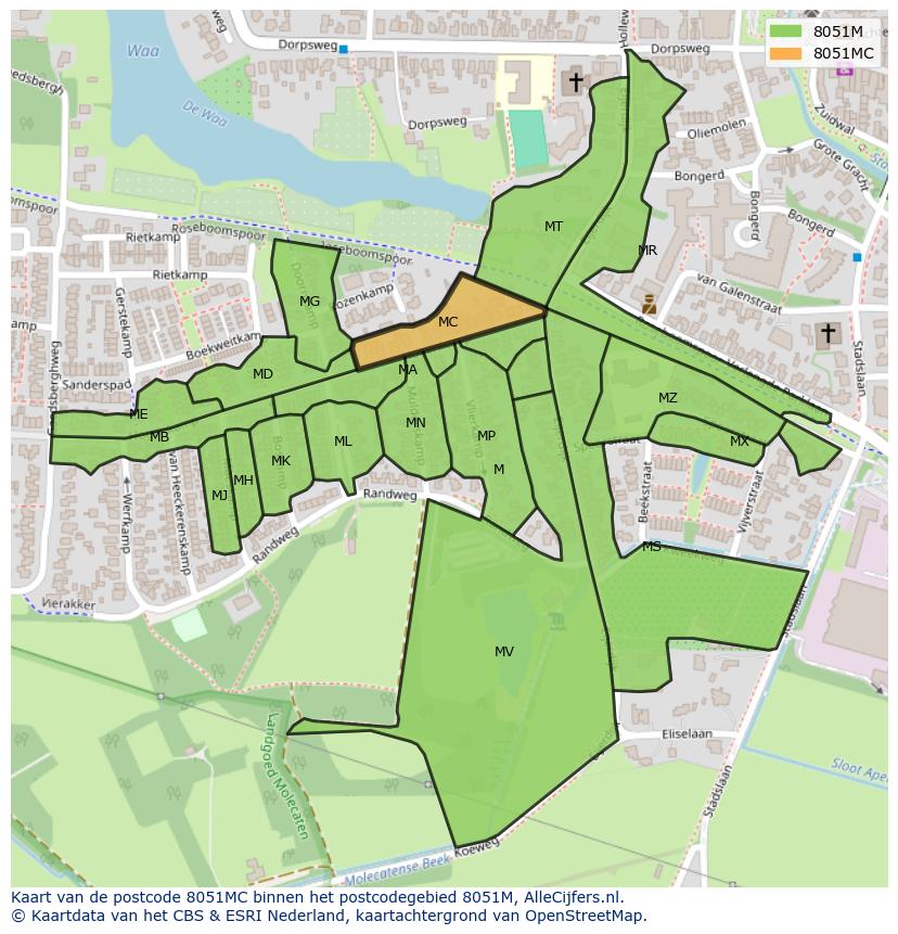 Afbeelding van het postcodegebied 8051 MC op de kaart.