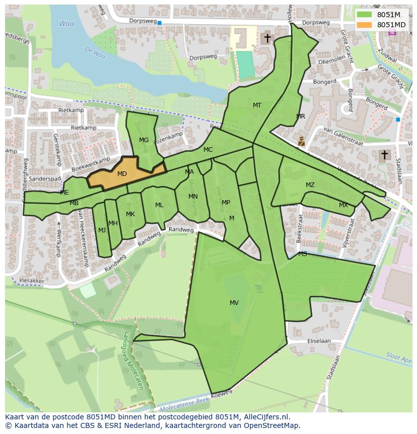 Afbeelding van het postcodegebied 8051 MD op de kaart.