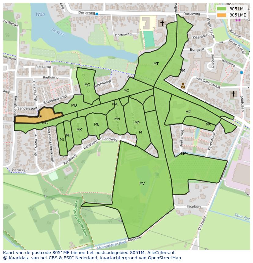 Afbeelding van het postcodegebied 8051 ME op de kaart.