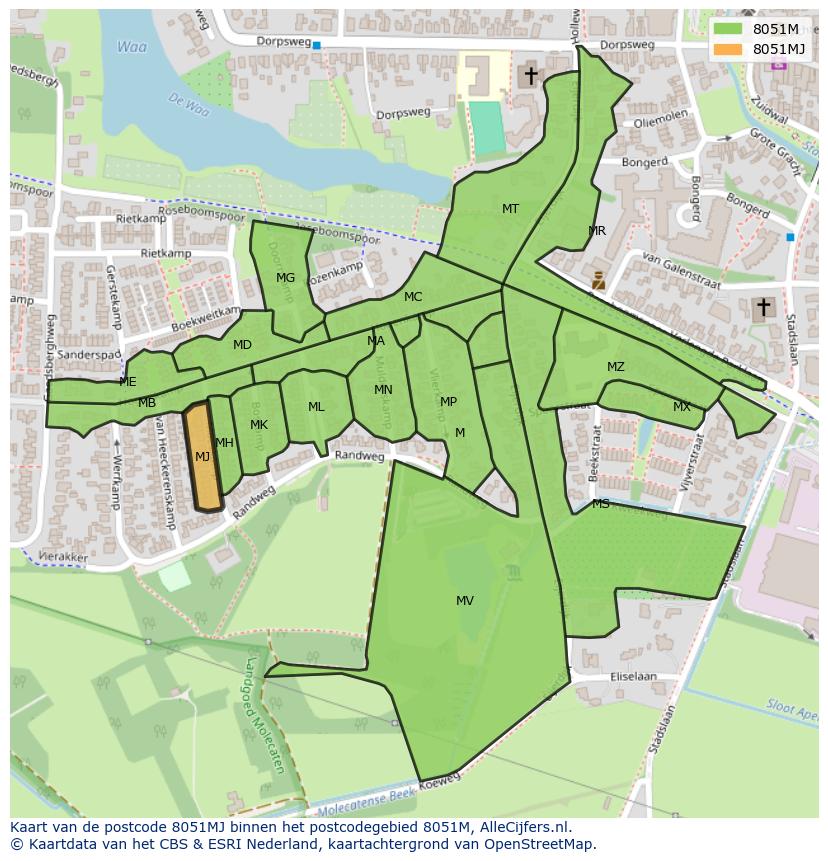 Afbeelding van het postcodegebied 8051 MJ op de kaart.