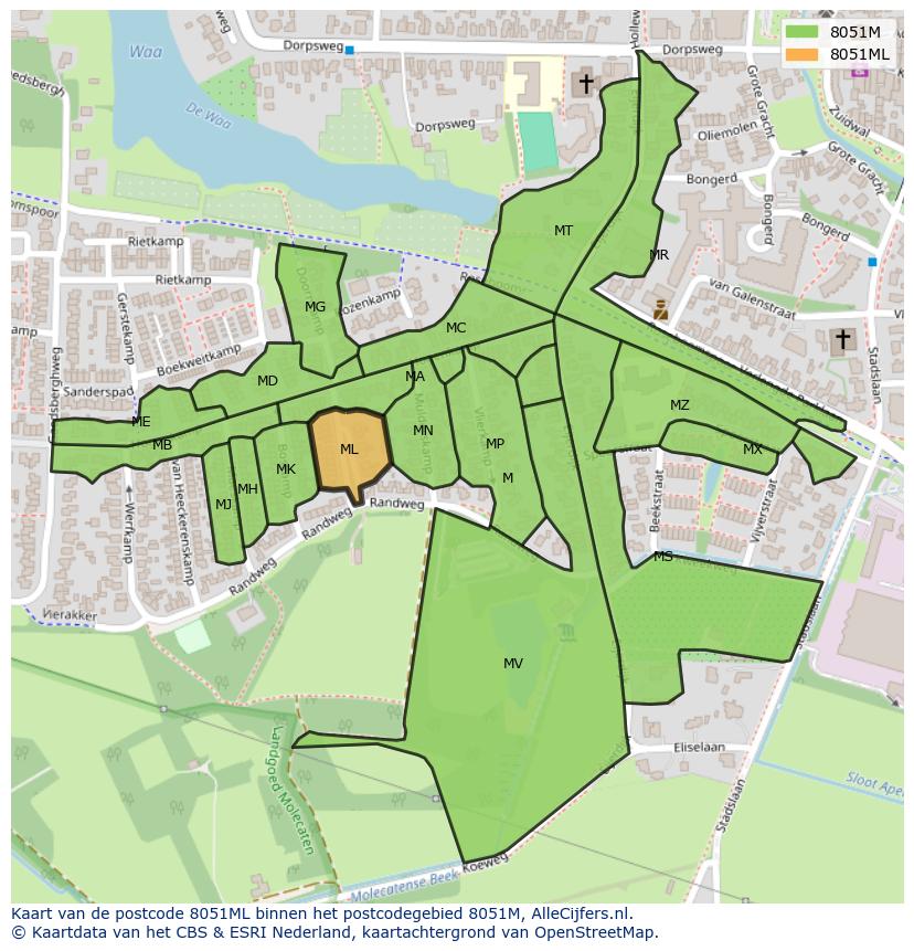 Afbeelding van het postcodegebied 8051 ML op de kaart.