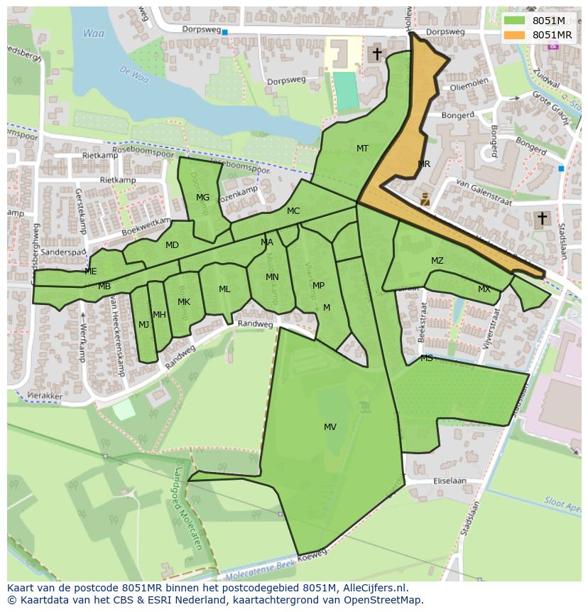 Afbeelding van het postcodegebied 8051 MR op de kaart.