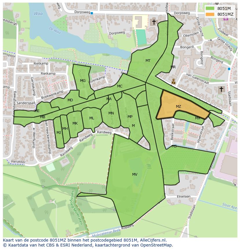 Afbeelding van het postcodegebied 8051 MZ op de kaart.