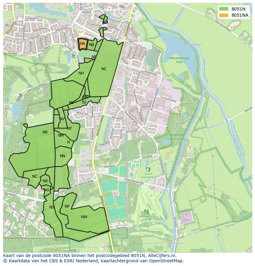 Afbeelding van het postcodegebied 8051 NA op de kaart.