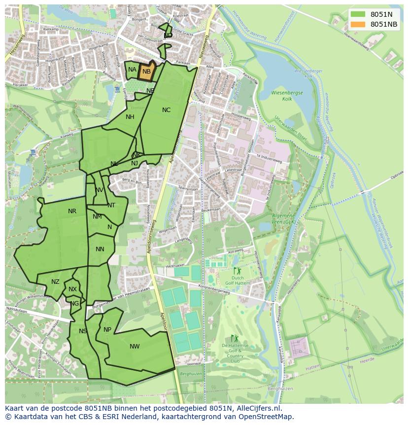 Afbeelding van het postcodegebied 8051 NB op de kaart.