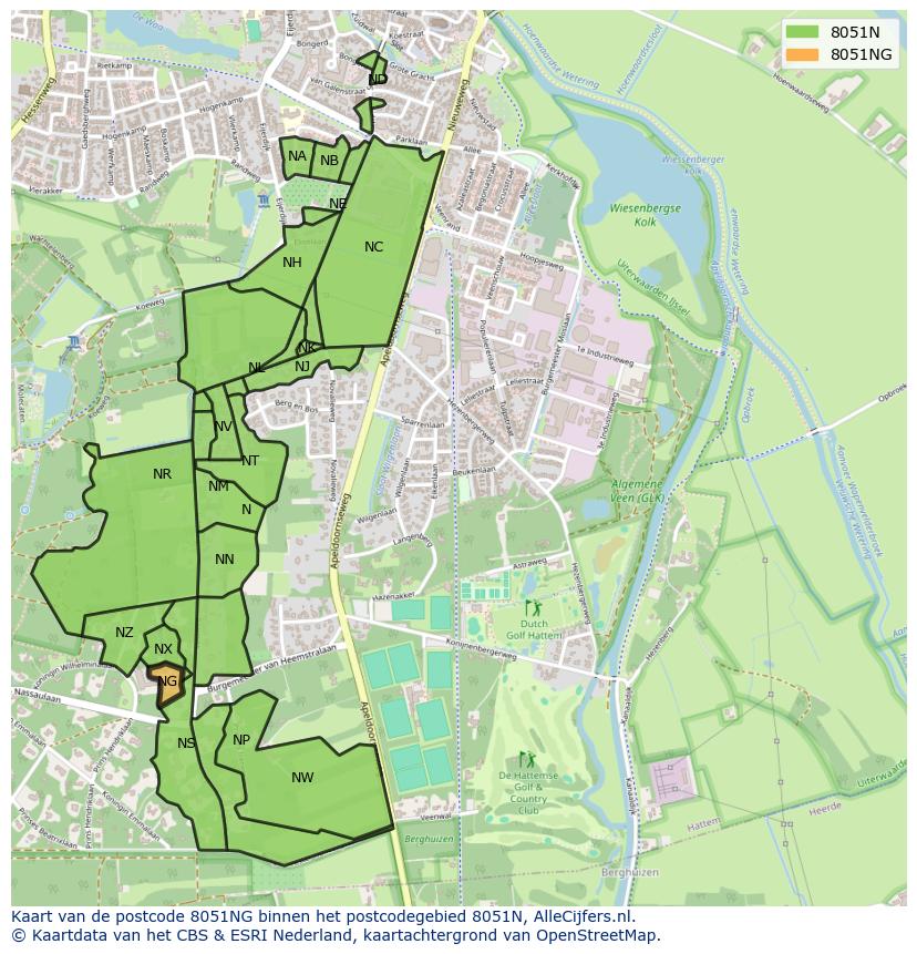 Afbeelding van het postcodegebied 8051 NG op de kaart.