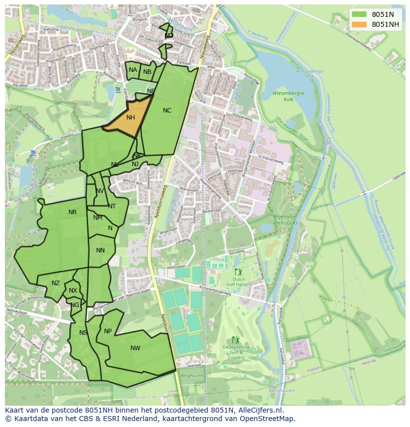 Afbeelding van het postcodegebied 8051 NH op de kaart.