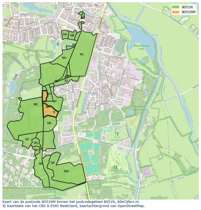 Afbeelding van het postcodegebied 8051 NM op de kaart.